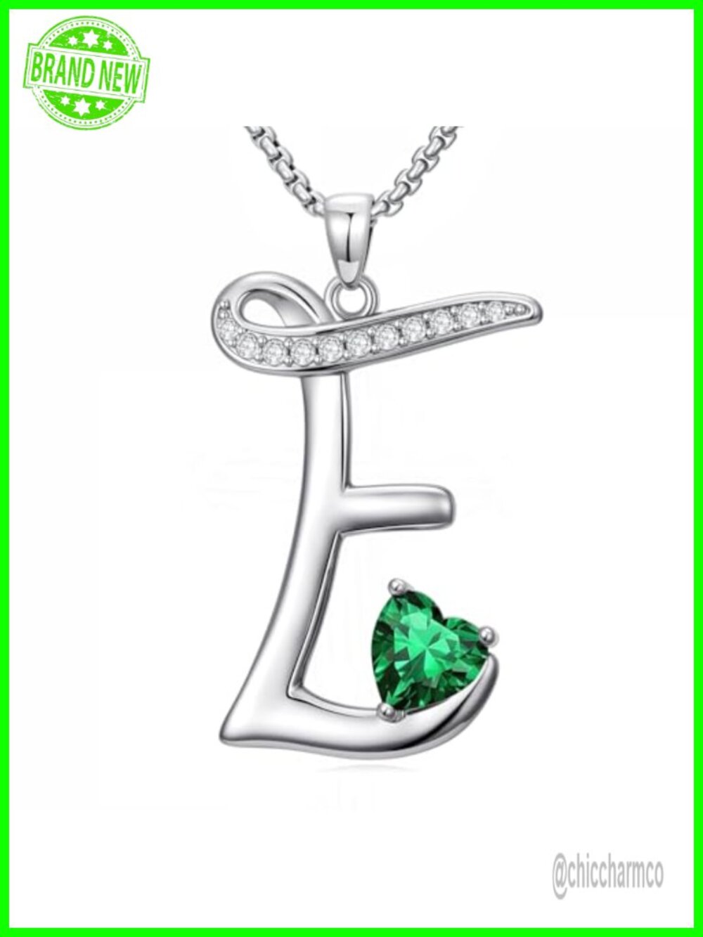 Initial E Birthstone Pendant Necklace 18+2 Inch Box Chain Gift for Her
